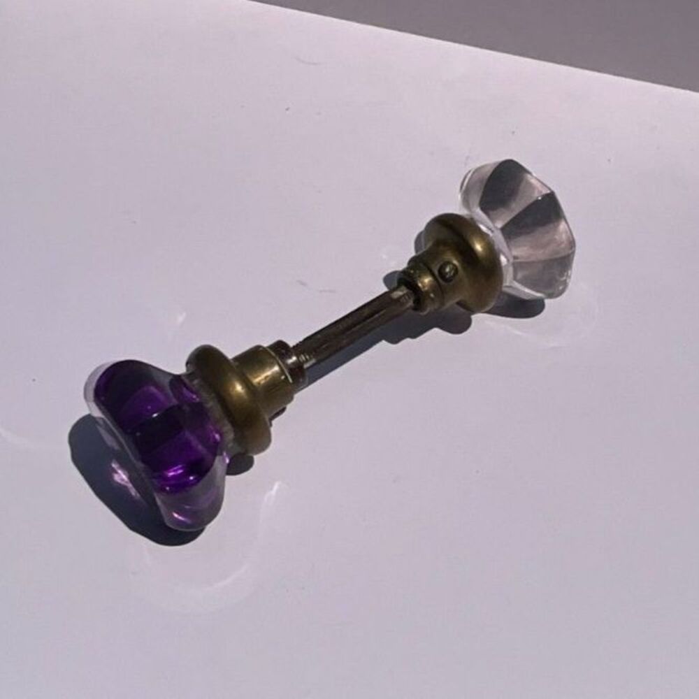 Vintage Glass Door Knobs Original Spindle – Purple & Clear Architectural Salvage